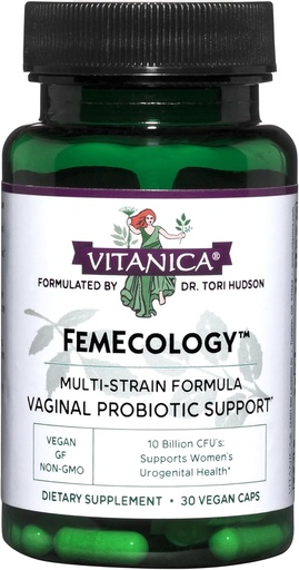[BRSWIYDRBNYGKEDM] Vitanica FemEcology, Vaginal and Intestinal Probiotic Support, Vegetarian, 30 Capsules