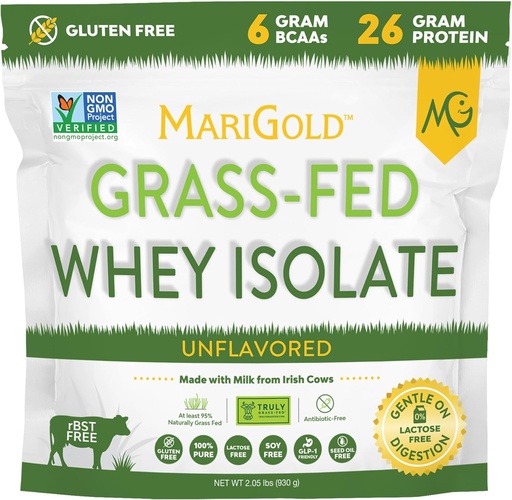 [BRSWYA36CUFWECIZ] MariGold Grassfed Whey Isolate Protein Powder - Unflavored 2LB - Muscle Building & Recovery - 100% Pure, Cold Processed, Micro Filtered, Non-GMO, rBGH Free, Soy Free, Gluten Free, Lactose Free