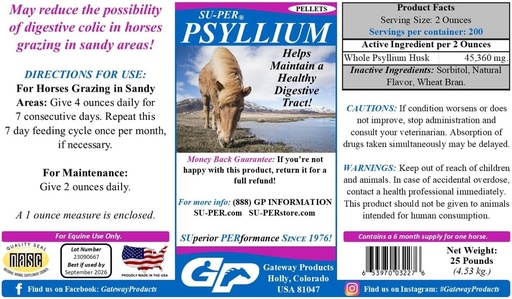 [BRSROAQQCEPR63YU] SU-PER Psyllium Pellets Equine Supplement - Maintains Healthy Digestive Tract in Horses - Supports Removal of Sand & Dirt from Intestinal Tract - 25 Pound, 6 Month Supply