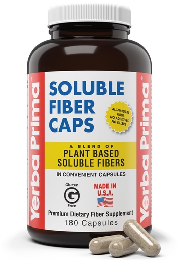 [BRSWIYT3OV6RQYDE] Yerba Prima Soluble Fiber Formula Capsules, 180 Count - Premium Dietary Fiber Supplement, Natural, Concentrated Soluble Fiber, Gluten Free, Non-GMO, Made in USA