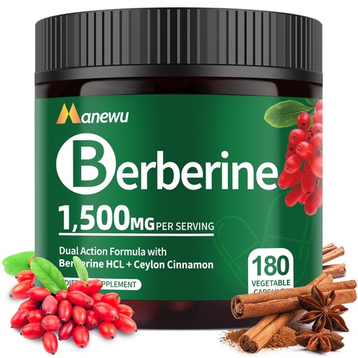 [BRSRAFT7CQPAYDLP] Organic Berberine Supplement - 180 Count Berberine with Ceylon Cinnamon & Citrus Bergamot,Cinnamon Supplements,Berberine 1500mg Complex, 3-Month Supply