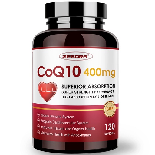 [BRSW2CQEBNYQMDLP] ZEBORA CoQ10-400mg-Softgels with PQQ, BioPerine & Omega-3, Coenzyme Q10(Ubiquinone) Supplement for High-Absorption, Powerful-Antioxidant, Support Heart & Energy-Production, 120 Servings