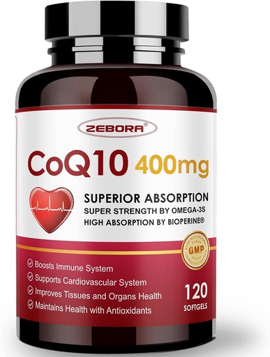 [BRSW2CQEBNYQMDLP] ZEBORA CoQ10-400mg-Softgels with PQQ, BioPerine & Omega-3, Coenzyme Q10(Ubiquinone) Supplement for High-Absorption, Powerful-Antioxidant, Support Heart & Energy-Production, 120 Servings
