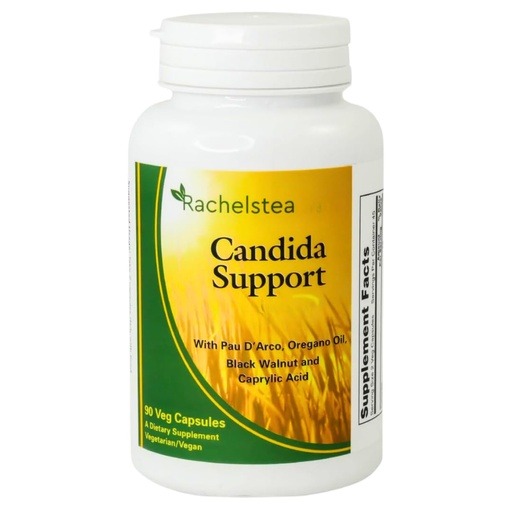 [BRSROZIKCMFBEAL6] Rachelstea Candida Support, Intestinal Flora, with PAU D'Arco, Oregano Oil, Black Walnut, and Caprylic Acid, 90 Veg Capsules, A Dietary Vegetarian/Vegan Supplement