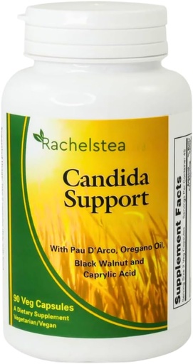 [BRSROZIKCMFBEAL6] Rachelstea Candida Support, Intestinal Flora, with PAU D'Arco, Oregano Oil, Black Walnut, and Caprylic Acid, 90 Veg Capsules, A Dietary Vegetarian/Vegan Supplement