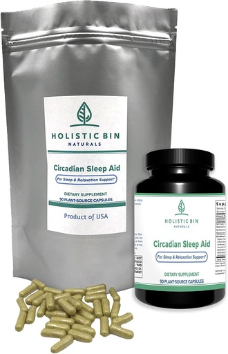 [BRSW2YDQBMOWOGQ3] Holistic Bin Circadian Sleep Aid | Science-Backed All Natural Sleep Aids for Adults | Non-Groggy & Non-Habit Forming with L-Theanine, Magnesium, Valerian Root, & More for Sleep Help