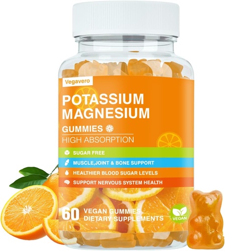 [BRSRAGIZOABW2CA7] Kalium Magnesium Gummies - High Absorption Magnesium Glycinate & Potassium Citrate Plus Coenzyme Q10, DHA, D3, Mineral & Calcium för Zzz, Leg Cramps & Muscle - 60 Orange Gummies