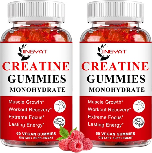 [BRSROHT6AEMAK23X] (2 Pack) Creatine Monohydrate Gummies Azúcar Creatina Chewable Gratuita para el musculo de la construcción, foco de pecho, fuerza, resistencia, 5g Cretina Monohydrate Gummy para Hombres &amp; Mujeres, 4X más fuerte que las cápsulas de polvo