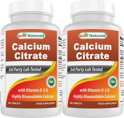 [BRSW2AY3AQIRAFDU] Best Naturals Calcium Citrate with Vitamin D-3 240 Tablets (240 Count (Pack of 2))