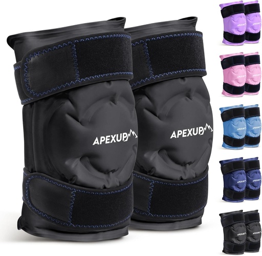 [BRSRAGQKCVYRYFI4] APEXUP Ice Pack for Knee Pain Relief, Large Reusable Wrap After Surgery, Flexible Gel Cold Pack for Injuries, Pain Relief for Back, Shoulder, Elbow, Ankle and Leg (Black, L, 2PK)