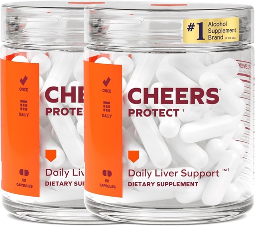 [BRSWGBALBMORAFA3] Cheers Protect | Daily Liver Supplement for Drinkers with L-Cysteine + DHM | Increase Glutathione Levels | 60 Doses | Cysteine, Dihydromyricetin, Milk Thistle, Prickly Pear, B-Vitamins, Ginger