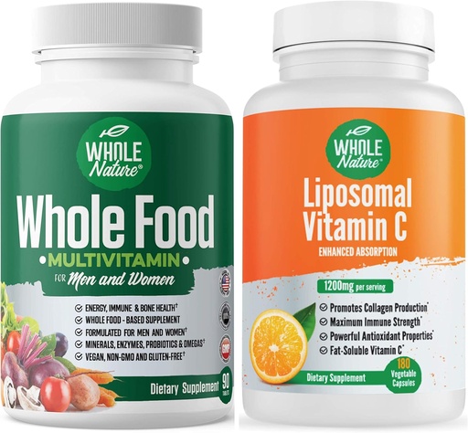 [BRSWYADQDIOR4DY6] Whole Food Multivitamin for Men and Women Plus Liposomal Vitamin C High Absorption Vegan Capsules