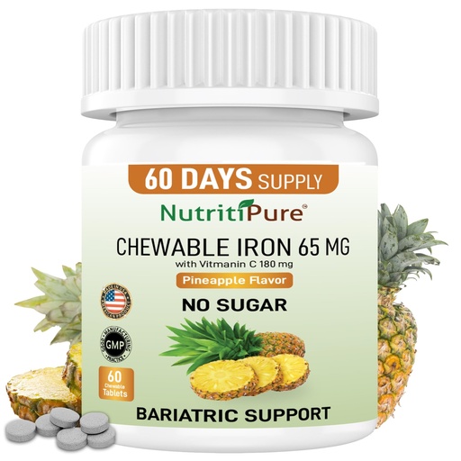 [BRSROFAROANWMDTU] Chewable Iron Carbonyl 65 mg with Vitamin C 180 mg (for Women/Men) - Tablet in Pineapple Flavor 60 Count (1)