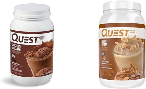 [BRSROCQPPN6GC2TD] Quest Nutrition Chocolate Milkshake Protein Powder, 22g Protein, 1g Cukor, Low Carb, Gluten Free, 3 libra, 43 Servings & Arašidové maslo Protein Powder, 23g Protein, 1g Cukor, Low Carb, Gluten Free