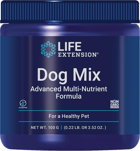 [BRSWIYT3PMCAGHQ5] Life Extension Dog Mix, ויטמינים לכלבים ותוספים, פרוביוטיקה, L-carnitine, B12, חומצה פולית, ויטמין C, ויטמין E, Rosemary, Acsorption, Gluten-Free, non-GMO, 60 משרתים