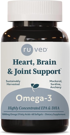 [BRSWYAL7CAMQAHTA] ruved Omega-3 - Omega 3 Fish Oil, 1000mg Per Capsule, EPA & DHA Fish Oil Supplement for Women & Men, Heart, Brain, & Joint Support - 60 Softgel Capsules (1 Count)