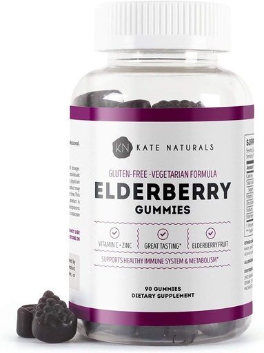 [BRSWGHY7BUBWKYLG] Kate Elderberry Gummies dengan Vitamin C dan Zinc untuk Orang dewasa & Anak-anak. Tasty Sambucus Elderberry Gummies for Immune Support (90 Gummies, 45 Day Supply)