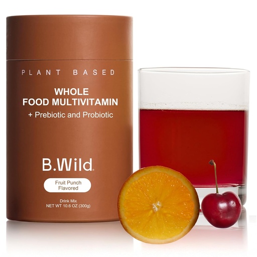[BRSRAGA3CAMBUCQ2] B.WILD Mélange de boissons multivitamines à base de plantes – Arôme de punch de fruits gras avec prébiotiques, probiotiques et adaptogènes pour Gut Health & Stress Support – 30 portions – végétalien, sans gluten