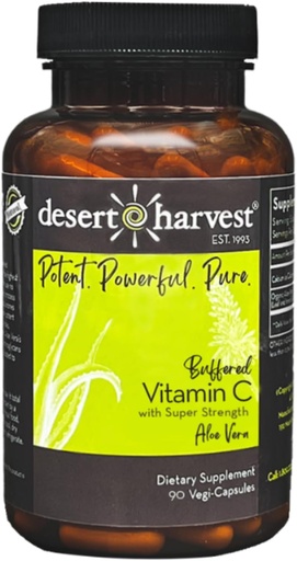[BRSWKGADOAOGI23K] Desert Harvest Buffered Vitamin C Supplement with Aloe Vera for Absorption - Antioxidant Support, Immune Support, IC Support - 90 Capsules