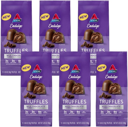 [BRSRAFILOQGRS33F] Atkins Endulge Milk Chocolate Truffles, Low Sugar, Low Carb, Keto Friendly, 6 Pack (12 Truffles Each Pack)