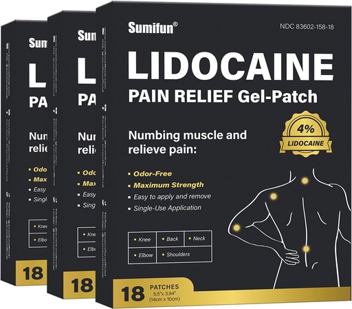 [BRSROBQCBAHAGAYZ] Sumifun 4% Lidocaine Pain Relief Patches - 54 Count Patches for Back, Shoulder, Muscle, Joints, Knee Pain Relief - Lower Back Pain Relief Products - Pain Patches Maximum Strength Lidocaine
