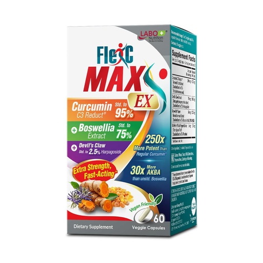 [BRSWGBAHAV5QM33V] LABO Nutrition FlexC MAX EX with Turmeric Curcumin C3 Reduct 95% Tetrahydrocurcuminoids, Bioperine, Boswellia Extract & Devil’s Claw, Effective Antioxidation, Joint & Body Discomfort Relief