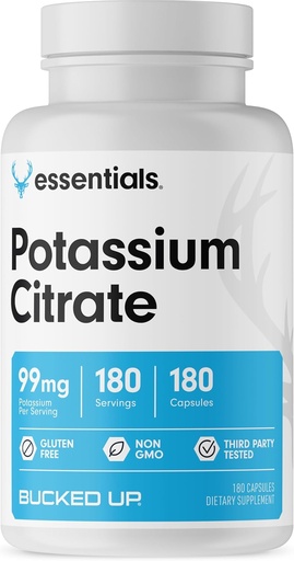 [BRSRMYYOAAPRAAL6] Bucked Up Potassium Citrate 99mg Per Serving, Bucked Up Essentials (180 Servings, 180 Capsules)