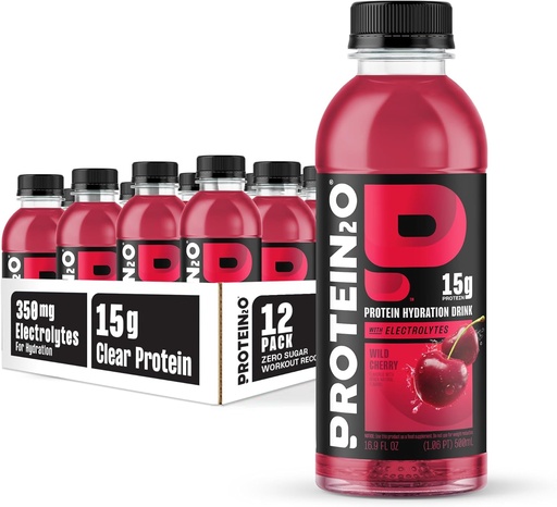 [BRSWKFIYOYARMHYZ] Protein2o Hydration Drink - 2-in-1 Flydende Clear Whey Protein Isolate og Electrolyte Drink - 15g Protein, Vitaminer B5, B6 - efter-træning Inddrivelse - 16,9 Fl Oz - 12 Grev Wild Cherry