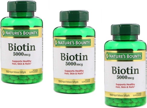 [BRSWIFYKO4PR43DY] Natures Bounty Biotin 5000mcg 150 Rapid Release Softgels (Value Pack of 3)