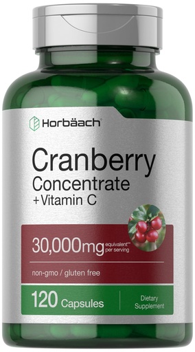 [BRSWGHD6CEGWMGTB] Horbäach Cranberry Concentrate Extract Pills + Vitamin C | 120 Capsules | Supplement for Women and Men | Triple Strength Ultimate Potency Formula | Non-GMO and Gluten Free