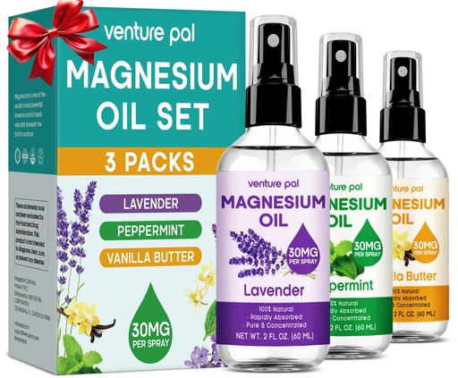 [BRSRAZYYBADWACTD] Venture Pal 3-Pack Topical Magnesium Oil Spray Set for Feet – Ideal Gift for Relaxation, Better Sleep, Muscle Relief for Legs & Joints, Healthy Hair & Skin. Fast Absorption, Non-Greasy