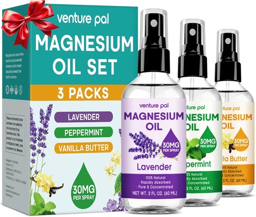 [BRSRAZYYBADWACTD] Venture Pal 3-Pack Topical Magnesium Oil Spray Set for Feet – Ideal Gift for Relaxation, Better Sleep, Muscle Relief for Legs & Joints, Healthy Hair & Skin. Fast Absorption, Non-Greasy