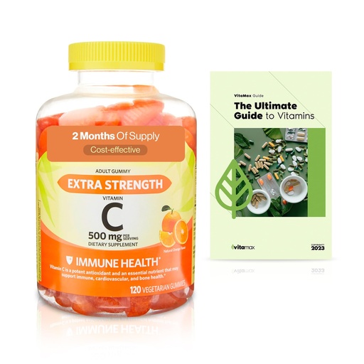 [BRSROGA7CJYBMDTO] Spring Valley Extra Strength Vitamin C Immune Health Dietary Supplement Vegetarian Gummies, Orange, 500 mg, 120 Count + Exclusive VitaMax Vitamin Guide (2 Items)
