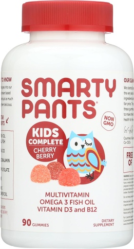 [BRSWKH36OZ6W2FT2] SmartyPants Kids Multivitamin Gummies: Omega 3 Fish Oil (EPA/DHA), Vitamin D3, C, Vitamin B12, B6, Vitamin A, K & Zinc for Immune Support, Grape, Cherry & Berry Flavors, 90 Count (22 Day Supply)