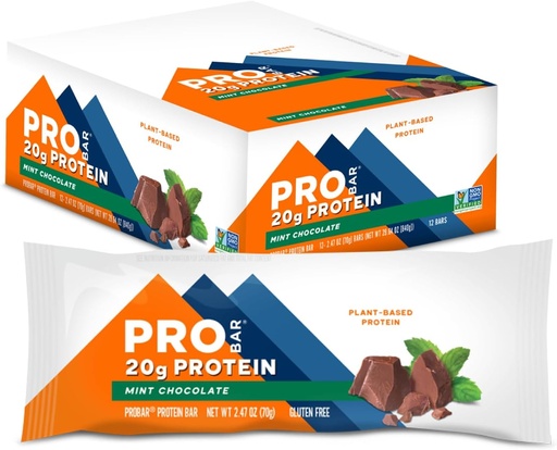 [BRSWIEDQOQEGA3YV] PROBAR - PROTEIN Bar, Mint Chocolate, Non-GMO, Gluten-Free, Healthy, Plant-Based, Whole-Food Ingredients, Natural Energy (12 Count)