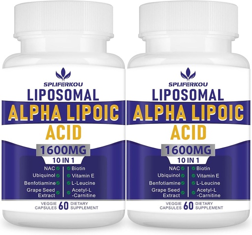 [BRSRAED5A55BSA3F] Liposomal Alpha Lipoic Acid 1600mg per servering, Alpha lipoic Acid Nutritional Supplements for Antioxidant Health, Energy and Metabolism-Gluten Free&Non GMO 120 kapslar