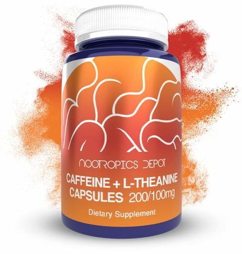 [BRSWGHT4OEFGMHTA] Nootropics Depot Caffeine and L-Theanine Capsules | 60 Count | Contains 200mg of Caffeine and 100mg of L-Theanine | Natural Supplement | Energy Booster | Mental Focus + Alertness | Coffee Alternative