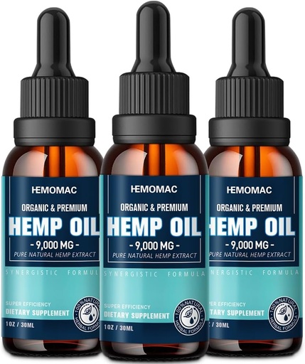 [BRSRAAQKCQMQKHI6] Hemp Oil (3-Pack) High Potency - Maximum Strength Natural Hemp Drops Organic Tincture with Vegan, Non-GMO 0701