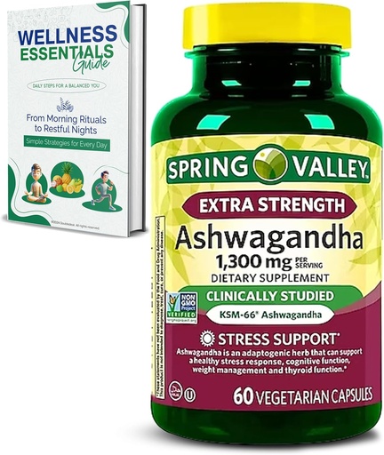 [BRSRAEINOUFBOEY4] Extra Strength Ashwagandha 1300 mg, 60 Vegetarian Capsules - Stress & Cognitive Support - Holistic Wellbeing, Soy Free, Gluten Free & Lactose Free