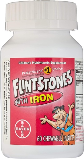 [BRSWIF35BYMAYEAV] Flintstone W/Iro kích cỡ 60s Flintstones trẻ em Multivitamin Phụ W/ Iron Chewable Tab 60Ct (Pack of 2)