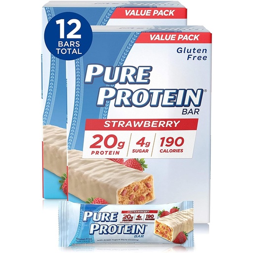[BRSWGC32OYHGMHT5] Pure Protein Bars, High Protein, Nutritious Snacks to Support Energy, Low Sugar, Gluten Free, Strawberry Greek Yogurt, 6 Bars Each 1.76 Oz, Pack of 2