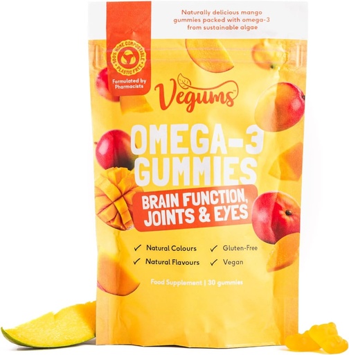 [BRSWY2Q3BZ6QKYDK] Vegums Fish-Free Omega-3 Gummies - 60 Orange-Flavored Algae-Based Omega-3 (DHA) & Vitamin E Supplement for Kids & Adults - Vegan & Vegetarian Friendly