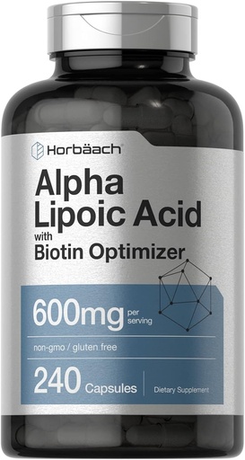 [BRSW2GI2OUCRQFLJ] Horbäach Alpha Lipoic Acid 600mg | 240 capsule | con Biotin Optimizer | Non OGM e Gluten Supplemento gratuito