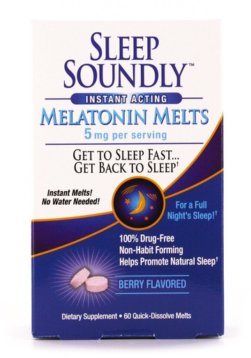 [BRSWIFIGBAIRYGT6] Sleep Soundly Melatonin Melts 5 mg Berry Flavor, Night time Sleeping Aid for Adults, Fast Acting Sleep Formula, 60 Count, White