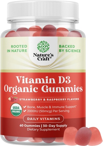 [BRSROFL7CEAWYAL3] Vitamina Orgánica D3 Gummies for Women &amp; Men - Vitamina D Gummies 2000IU per Serving for Bone Health, Muscles & Immune Support - Suplemento No GMO para Adultos - Gelatin & Gluten Gratis - 60 Gums