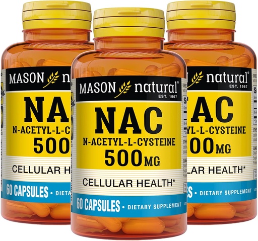 [BRSWKGYYABYGIDLG] Mason Natura NAC N,Acetyl,L,Cysteine 500 mg, 6 Month Supply, Supports Normal Cellular Health, Immune System Booster for General Wellness, 3 Pack