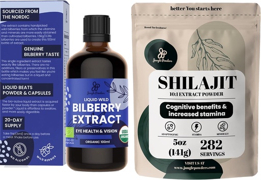 [BRSROBAZOYNBGHLF] Jungle Powders Organic Wild Bilberry Extract for Eyes Bilberry Supplement for Eyes, Shilajit Powder for Men 10:1 Extract Immune Support Energy Supplement