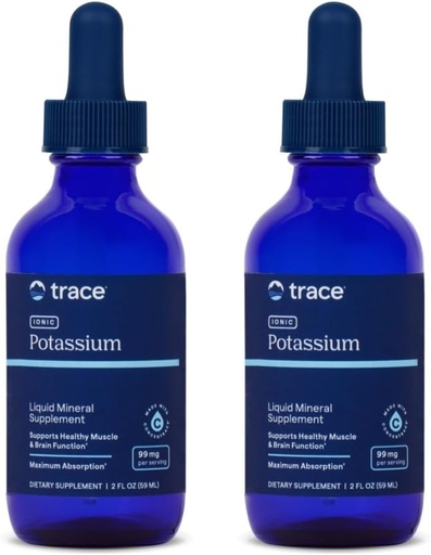 [BRSWYCDROEJWACTG] Trace Minerals Ionic Potassium - Supplement with Potassium & Magnesium - Liquid Supplement to Aid Easy Mineral Absorption - Healthy Brain & Muscle Function Supplement - 2 fl oz (2 Pack) (66 Servings)
