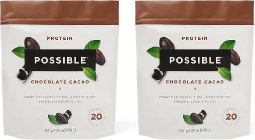[BRSRMAAEBAPAKHI4] Protein Powder Chocolate Cacao - 20g of Vegan, Plant-Based Protein Mix - Non-GMO, Non-Dairy, Gluten-Free - 3.5g of BCAAs - 9 Essential Amino Acids - 30-Day Supply - 2 Bag, 30 Servings