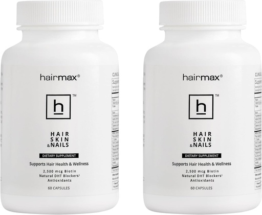 [BRSRM2YFAR5B62DX] Hairmax for Hair, Skin and Nails Dietary Supplement – Hair Loss and Hair Regrowth Treatment for Women and Men. Contains 2500mcg Biotin, DHT Blocker, MSM & Antioxidants, Pack of 2 Bottles